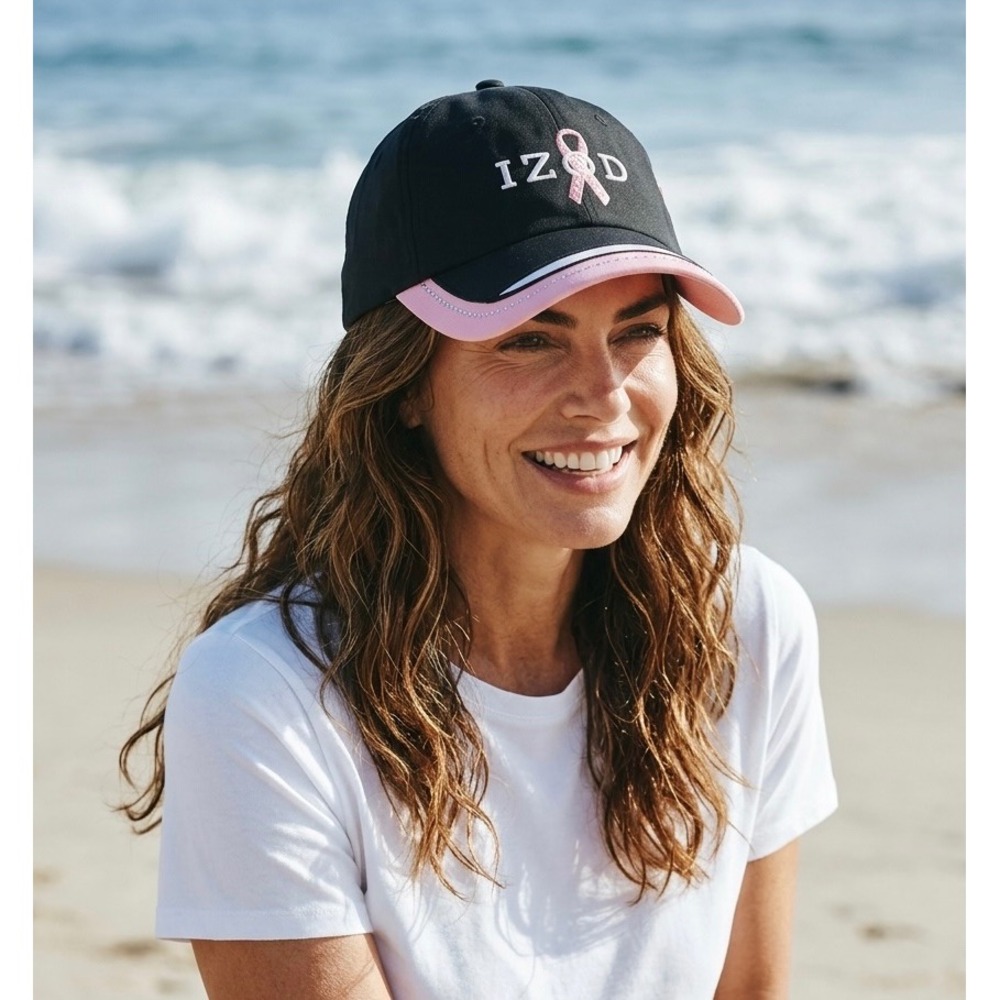 IZOD Breast Cancer Awareness Pink Ribbon Baseball Cap Hat Black Pink Rhinestone